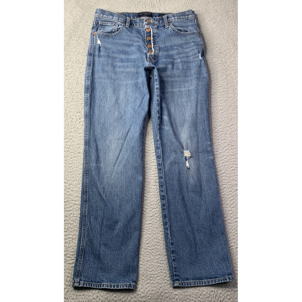 Lucky Brand Jeans Womens 10/30 Blue Mid Rise Straight Button Fly Distressed Jean